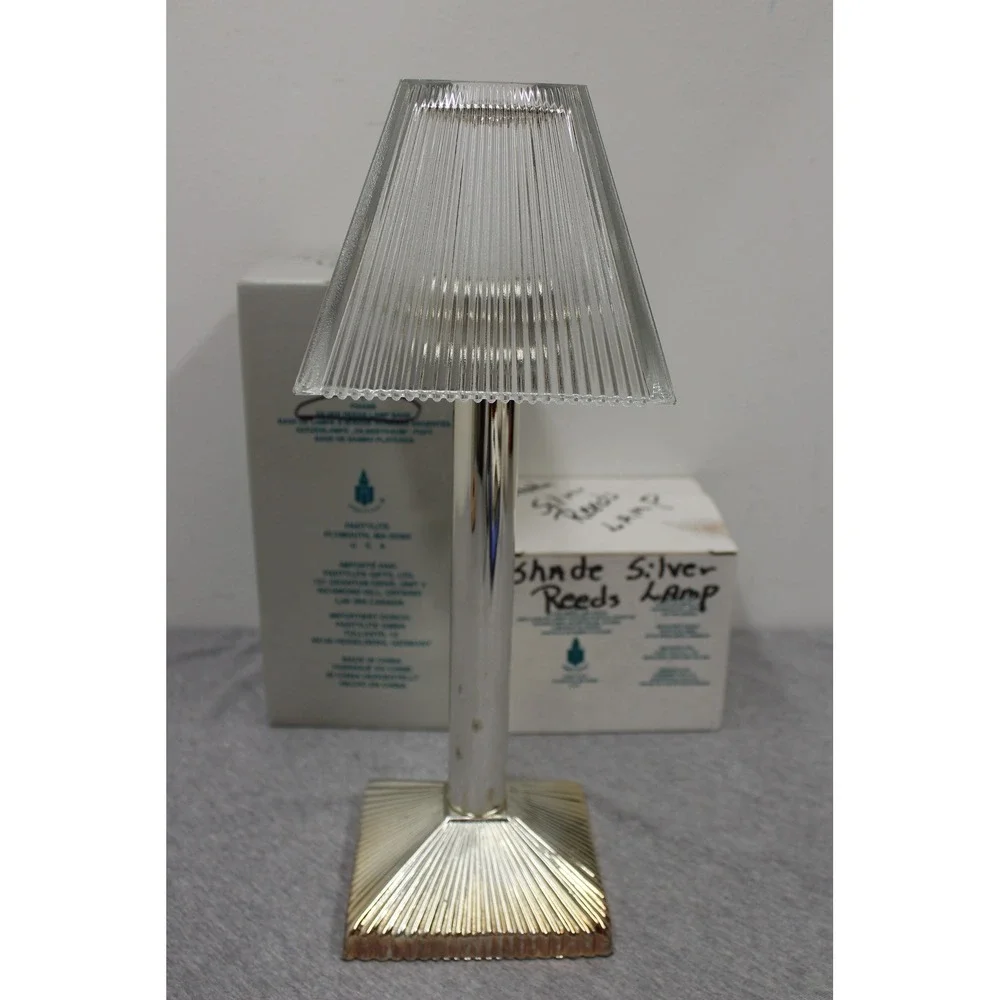 Partylite Candle Lamp Silver Reeds P0338B P0338G Ribbed Glass Shade Base